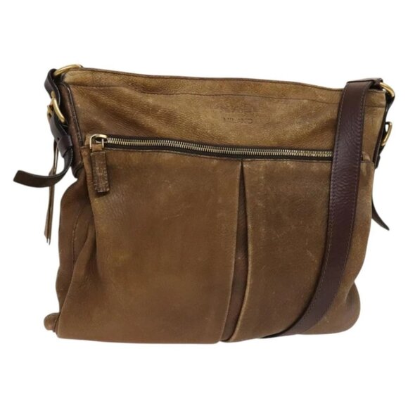 PRADA Shoulder Bag Leather Beige Gold Auth - Picture 1 of 15